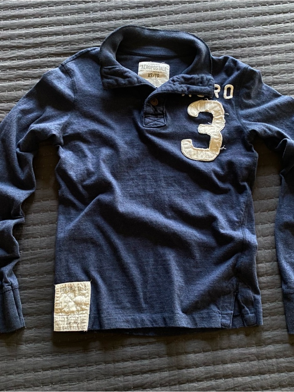 Aeropostale Navy Long-Sleeve Polo with White Number 3 Patch